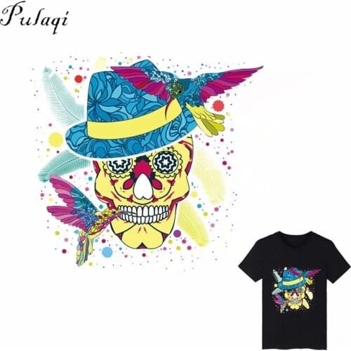 Pulaqi Cowboy Skull Iron On Transfer Vinyl Pyrography For T-shirt Clothes A-level Washable Stickers Accessories Parches E
