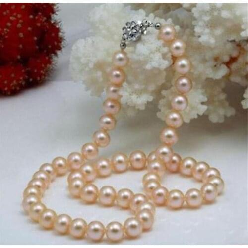 Beautiful! 9-10mm Pink Real Natural Pearl Necklace 18" YL