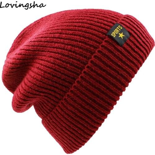 LOVINGSHA Faux Fur Knitted Hat Men Beanies Knit Skullies Bonnet Hats For Men Women Beanie Mens Warm Baggy Winter Hat Caps HT044