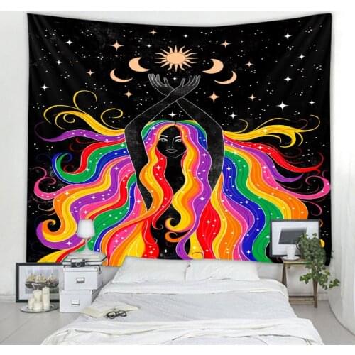 Moon Girl Tapestry Indian Moon Phase Mandala Wall Hanging Bohemian Home Lace Decoration Hippie Witchcraft Cloth Wall Decoration