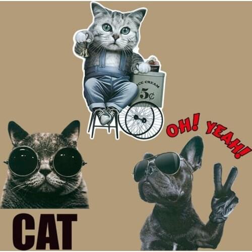 Cute Cat Bikers Dog Iron On Patches For Clothes A-level Washable Patch Print On T-shirt Dresses Sweater Heat Transfer Appliques