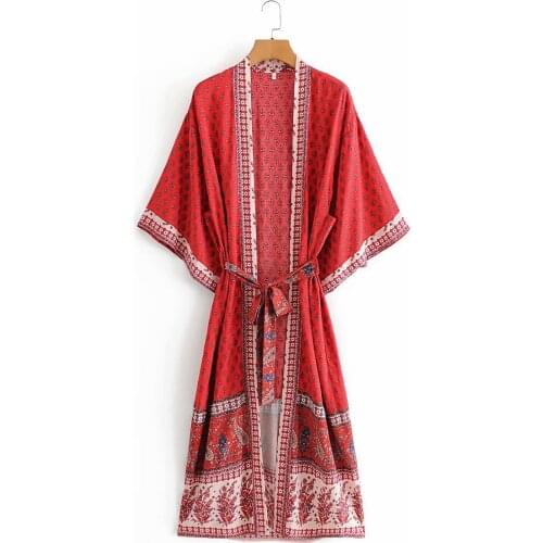 2020 European and American Womens New Wholesale Positioning Printing Lace-up Kimono