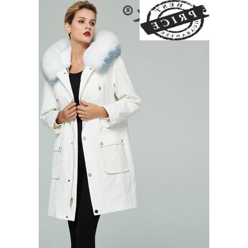 Parka Real Fur Coat Female Natural Rex Rabbit Fur Liner Long Coat 2021 Winter Jacket Women Fox Fur Collar Warm Parkas 26a