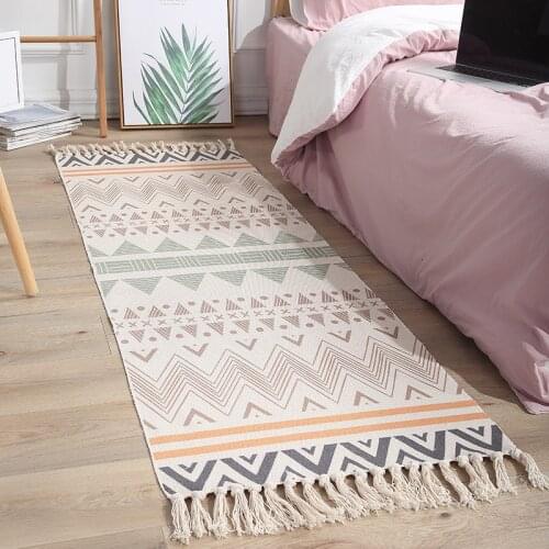 Boho Woven Rugs Cotton Floor Mat Carpet Decor Tapestry Hand Carpet Vintage Ethnic Floor Rugs For Living Room Bedroom Area Rug