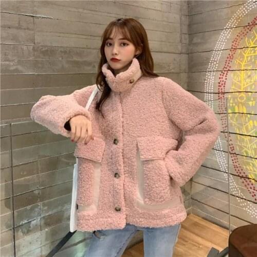 Plush Short Lamb Wool Plus Fat Coat Jackets Women Wool Coat Lamb Wool Autumn and Winter Loose Fur One Thick
