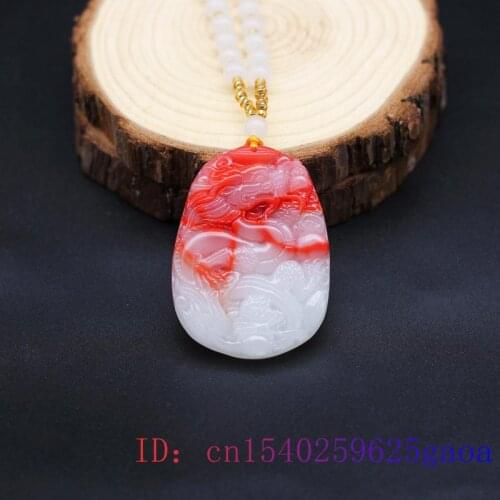 Jade Dragon Pendant Amulet Charm Natural Fashion Red White Chinese Jewelry Necklace Gifts Men Carved Women for Accessories