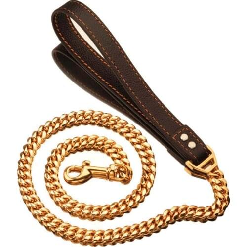 14mm 60cm/100cm Hide Rope Figaro Cuban Chain Drag Dog Leash Heavy Dog Pet Control Safety Training Protect Dog in Traffic Gold