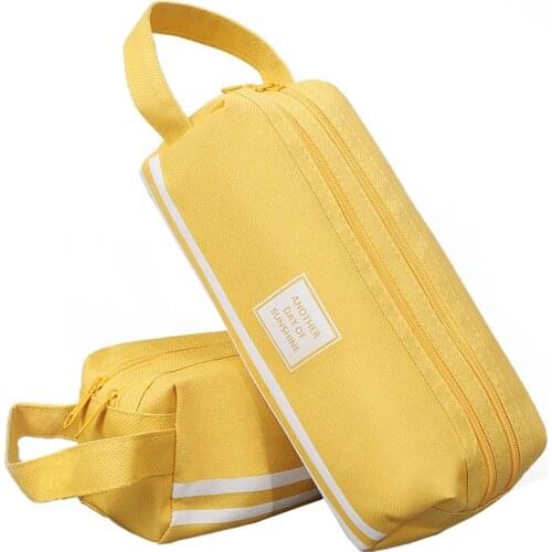 Simple Double Layer Solid Color Canvas Pencil Bag Pen Case Stationery Multifunction Large Capacity School Student Pencil Pouch