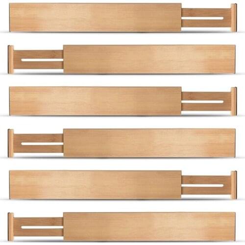 Adjustable Expandable Dividers Bamboo Drawer Divider Drawer Organizers Natural Bamboo Best for Kitchen, Dresser, Bedroom, Bathro