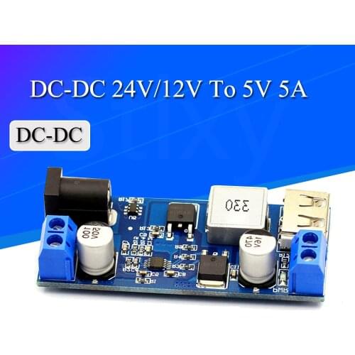 DC-DC 24V/12V To 5V 5A Step Down Power Supply Buck Converter Replace LM2596S Adjustable USB Step-down Charging Module For Phone