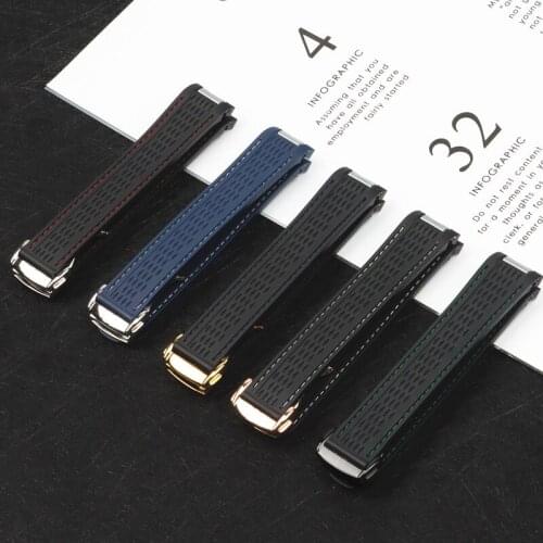 Soft 20mm Watchband Curved End Silicone Rubber Watch band with Metal for Omega strap Seamaster 300 AQUA TERRA AT150 8900 Tools