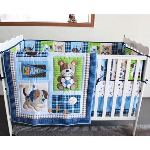 Discount! 7pcs Embroidered Cot Baby Bedding Set for Crib Newborn Bed Linens for Girl ,include(bumpers+duvet+bed cover+bed skirt)