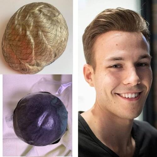 Super Soft Thin Skin Full Pu Replacement Blonde Color Mens Hair Pieces Preplucked For Man Fashion Toupee Human Remy Hair Wig