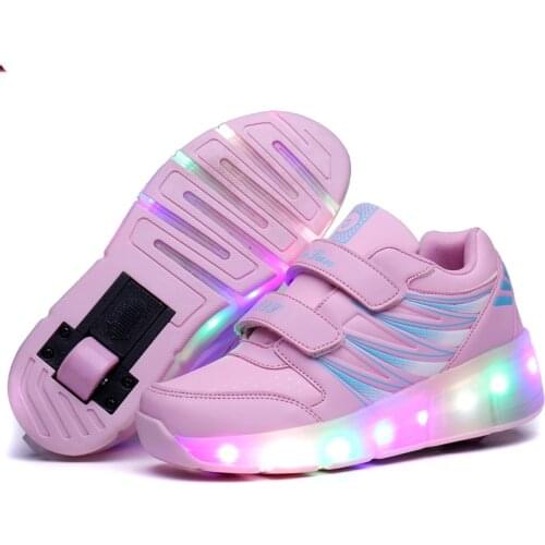 Led shoes on wheel children rollers new roller sneakers with two wheels kids shoes for girls boys light shining glowing luminous