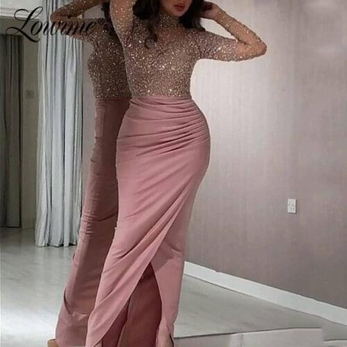 Heavy Beaded Pink Black Evening Dress Mermaid Sequins Prom Dresses Robe De Soiree Aibye Vestido De Festa Dubai Party Gown Custom