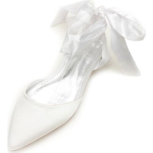 Comfort Flat Satin Women Shoes Pointed Toe Ribbon Tie Prom Evening Formal Wedding Bridal Party Dress Flats