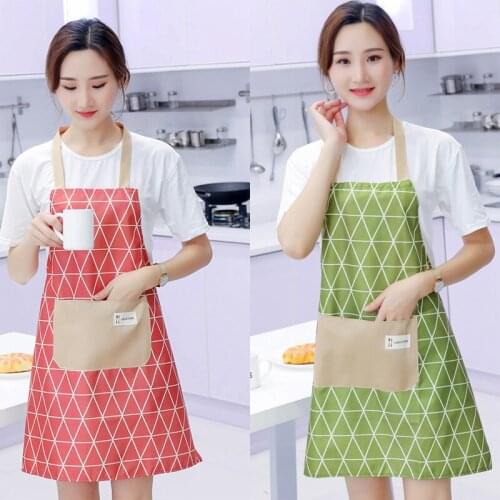 Nordic style waterproof apron summer ladies oil-proof cooking home fashion smock big pockets simple sleeveless