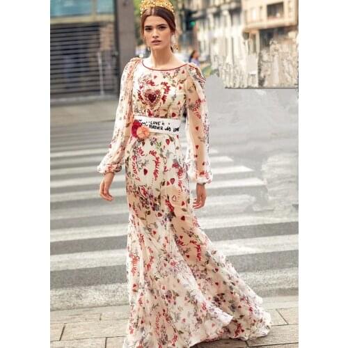 High quality 70% silk long sleeve BOHO Dress New 2018 Summer runways letter print elegant dress Fashion women party dresses S347