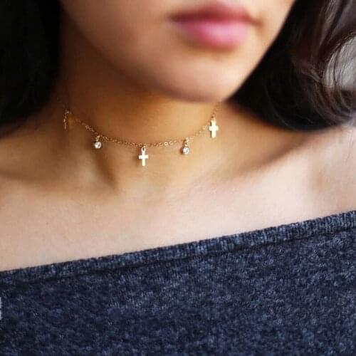 High polish pave AAA cubic zirconia bling cross cz drop charm link dainty 925sterling silver women choker chain necklace pendent