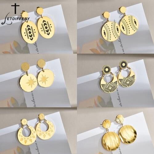 Letdiffery Vintage Women Earrings Golden Stainless Steel Geometric Shape Stud Fashion Jewelry