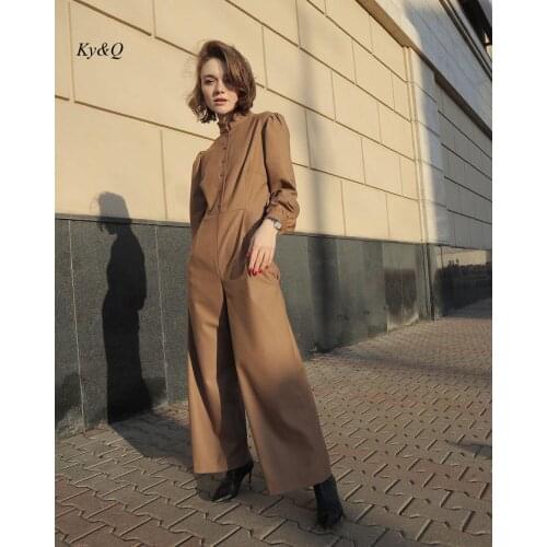 Luxury Brand 2021 Autumn Winter New Dark Camel Jumpsuit Women High Quality Classic One-Piece Garment Fashion Retro Clothing