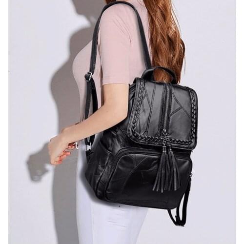 2020 Womens PU leather backpack School bag classic black waterproof travel multi-function Shoulder bag