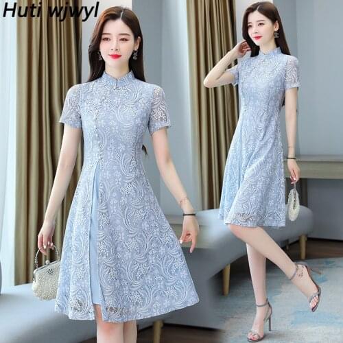 Plus Size Vintage Solid Sexy Runway Dress Elegant Women Bodycon Party Vestidos 2021 Spring Summer Lace Chinese Style Midi Dress