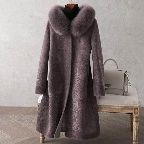 2021 Women Winter Casual Real Fur Coat Lady Natural Warm Sheep Sheared Fur Female Fashion Luxuriou Long Genuine Fur Outwear B164