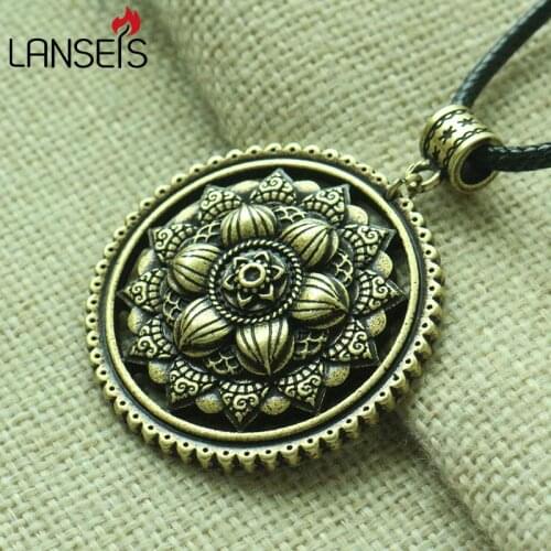 Lanseis 10pcs Brass Rajasthan Flower of Life necklace Indian Mandala women pendant statement necklace jewelry