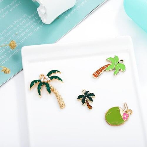 10pcs Green Coconut Tree Charms Earring DIY Alloy Pendants Summer Vacation Style Enamel Charms Bracelet Jewelry Accessory YZ781