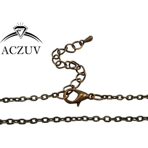100pcs Antique Bronze 3mm Flat Cable Metal Chain 8'' Bracelets 16'' to 32'' Necklace Chains with Lobster Clasp Extender FCC013