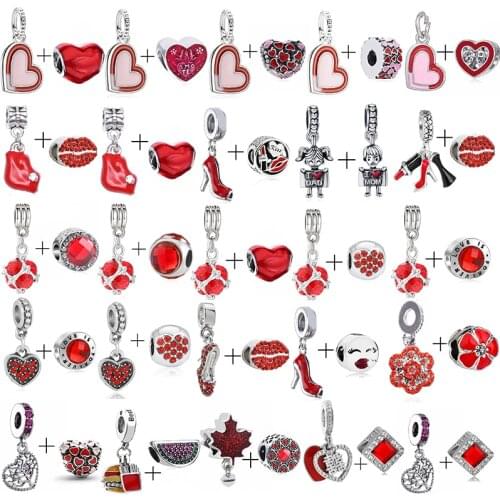 2Pcs Romantic Love Heart Beads Charms Pendant fit Original Brand Bracelets Necklaces for Women Men Jewelry Making Christmas Gift