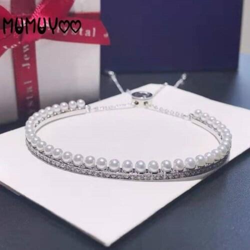 2020 fashion jewelry SWA, the new crystal element simple pearl bracelet U-shaped bracelet round bracelet womens gift