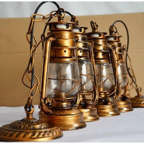 250mm*160mm Vintage nostalgic lantern kerosene lamp pendant light bar entranceway lamp E27 lamp base antique brown color