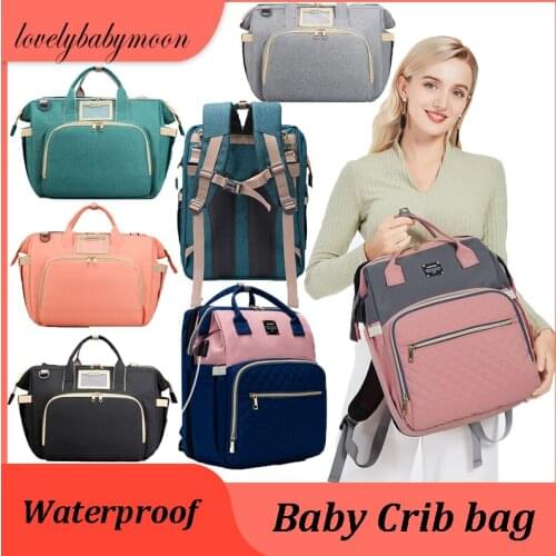 3 In 1 Diaper Bag Backpack Foldable Baby Bed Waterproof Travel Bag with USB Charge Diaper Bag Backpack with Changing Bed