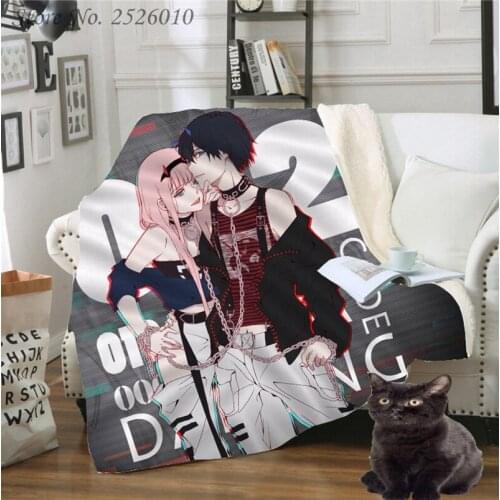 Throw blanket Darling In The FranXX 3D Velvet Plush Blanket Bedspread For Kids Girls Sherpa Blanket Couch Quilt Cover Travel 06