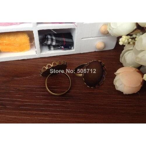 Free ship!!200piece 20mm Bronze Color Ring base with round lace edged cabochon mountings