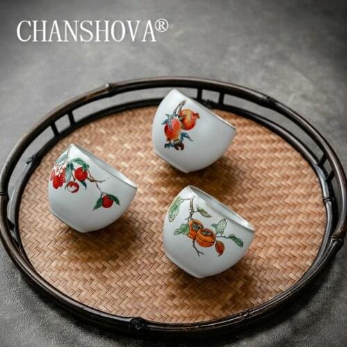 CHANSHOVA Chinese retro style Crackle Ceramic tea cup 60ml Tea set Fruit Pattern China Ru Kiln Porcelain H639