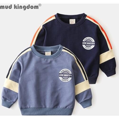 Mudkingdom Fashion Kids Sweatshirts Print Patchwork Long Sleeve Crew Neck Pullover Tops Baby Boy Loose Casual Autumn Clothing