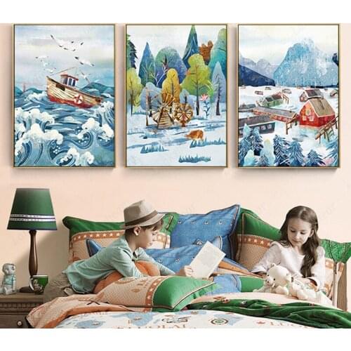 Fantastic Childrens Paradise Canvas Painting Ice World Poster Print Wall Art Picture for Kids Room Baby Nursery Cute Home Decor