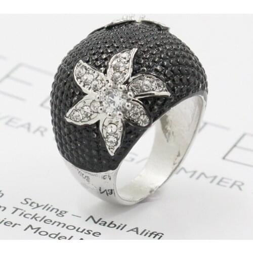 Hot Sale Five-pointed Star Black Micro-inlaid Zircon Exaggerated Womens Jewelry Ring Whole Sale