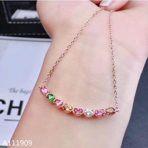 KJJEAXCMY boutique jewelry 925 sterling silver inlaid Natural Tourmaline necklace Womens pendant Support detection exquisite