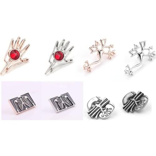 Medical Brooches Collection Crystal Nurse Stomach ECG Tooth Pins Jewelry For Doctor Nurse