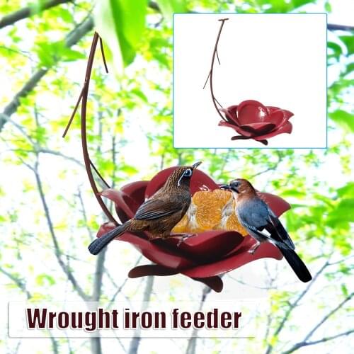 Creative Flower Design Bird Feeder Metal Crafts Birds Food Storage Tool for Outdoor Garden Yard Decoration E7