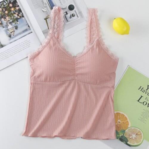 Summer Tanks Bralette Womens Lace Trim Tube Top Lace Top Women Crop Top Cotton Underwear Female Cropped Camis Padded Camisole