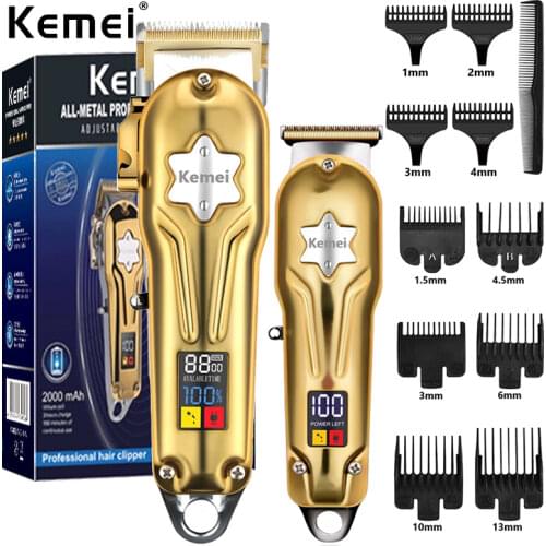 2021 Hair Trimmer KM-2011 New Arrival Gold 2 Pieces A Set Wireless USB Rechargeable Digital Cordless Shaver Trimmer 0mm Men