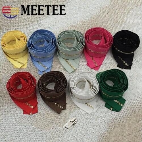 Meetee 1/3M 3# Metal Zippers Code Loading Coil Gold Teeth Zips for Clothing Purse Zip Repair Kit DIY Garment Sew Zipper Material