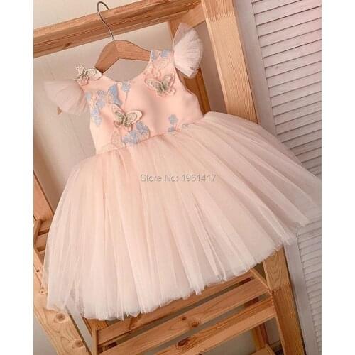 Cute Baby Birthday Gowns with Golden Appliques Bow Zipper Back Customized For Little Girls Party New Design Vestido