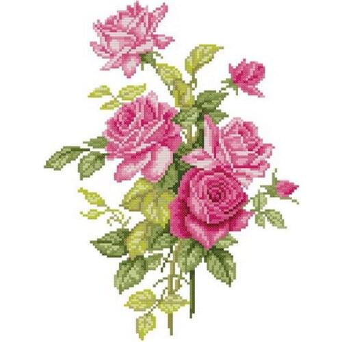 Lovely kit 19-20 Cross stitch Handmade 14CT Counted Canvas DIY,Cross-stitch kits,Embroidery Flower Bouquet-rose 29-35