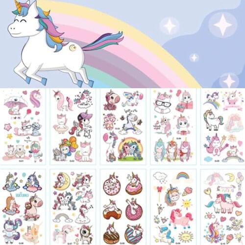 10pcs Cartoon Unicorn Tattoo Set Temporary Tattoo Cute Color Fake Tattoo Sticker Body Tatoo for Children Waterproof Kids Tattoos